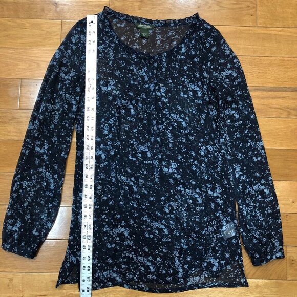 Eddie Bauer Sheer Long Sleeve Blue Floral Tunic Blouse Size XS - Picture 8 of 11